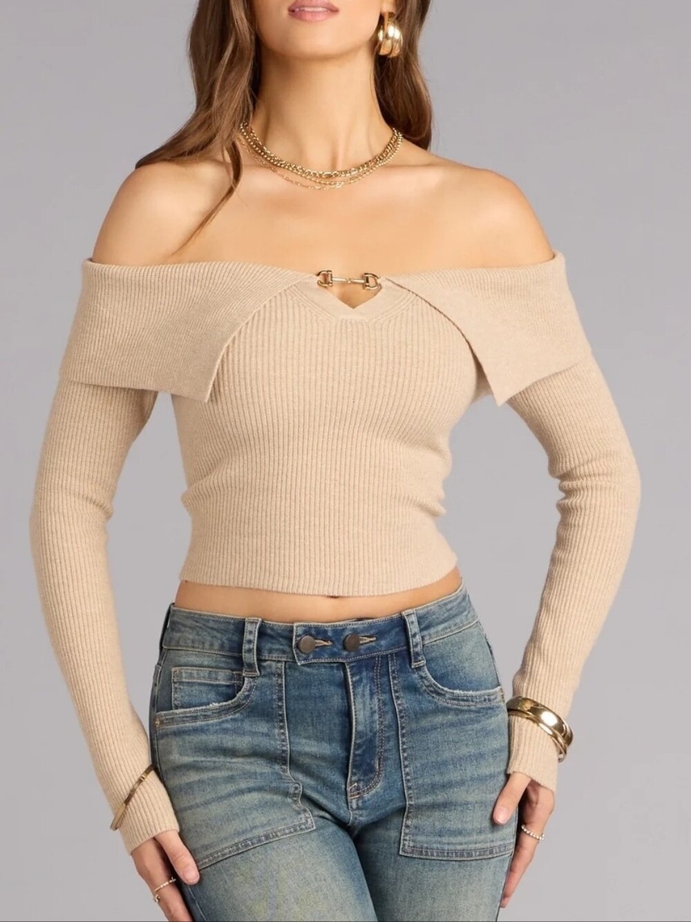ISO Windsor Saddle Chic Off Shoulder Top